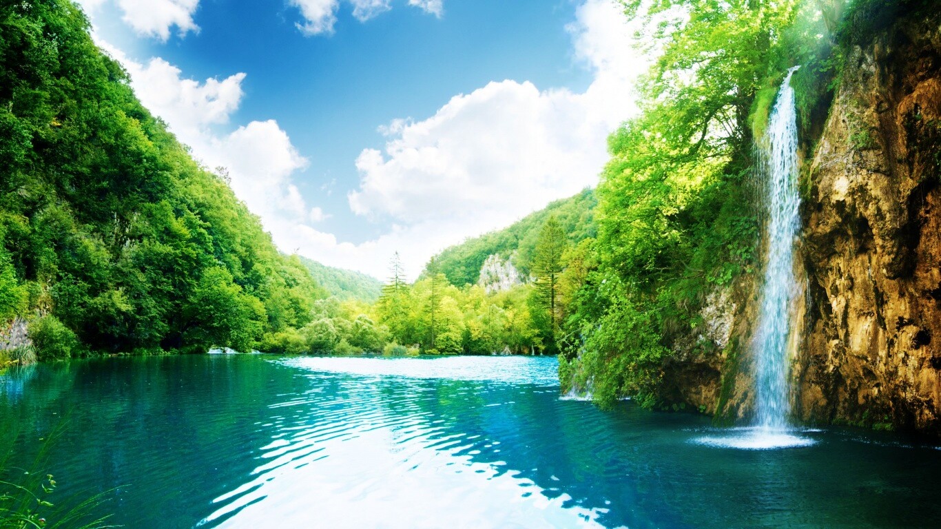 Водопад у реки обои