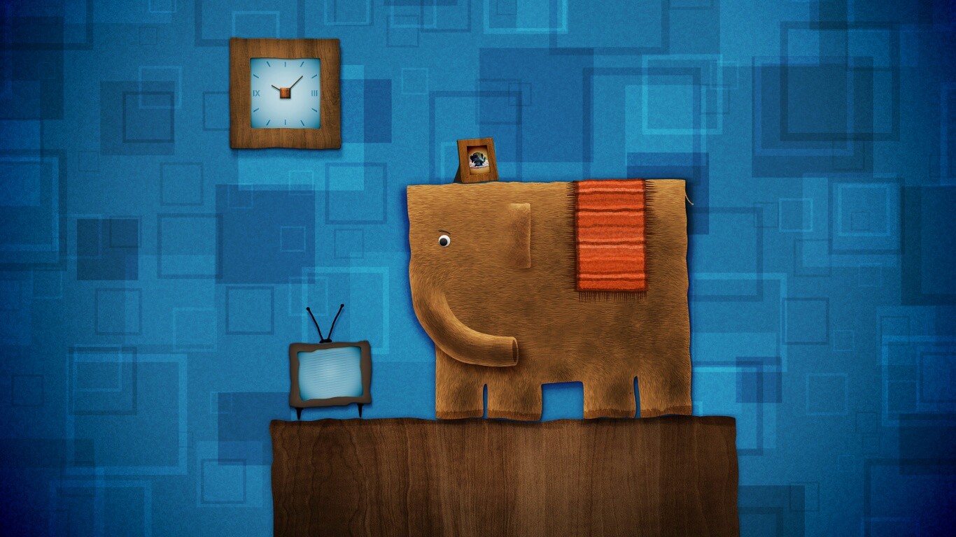 Слон, часы и телевизор обои
