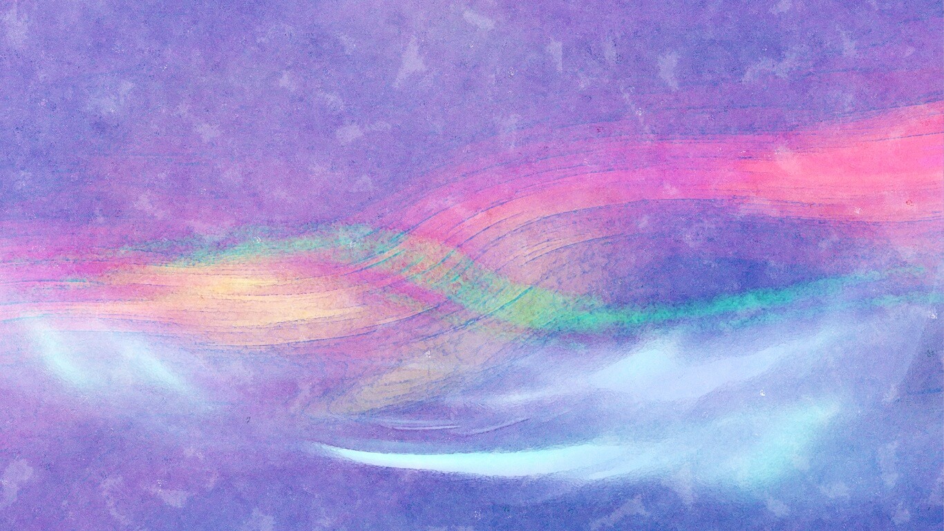 Радужные волны на нежно-фиолетовом фоне обои