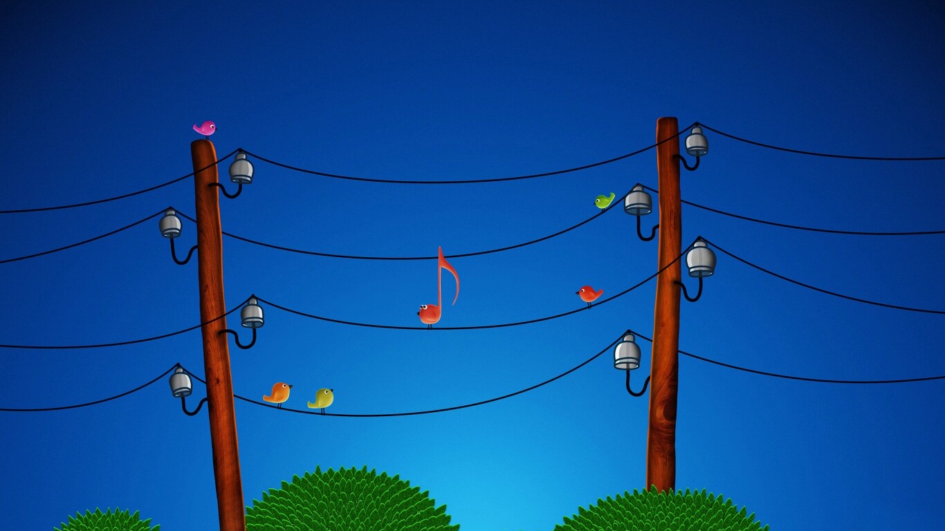 Нотка и птички на проводах обои