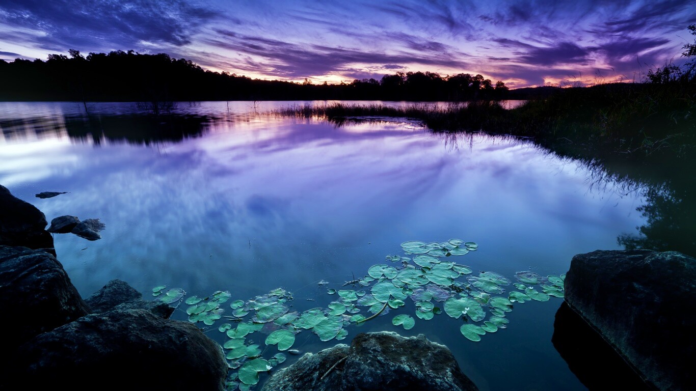 Озеро поздним вечером обои