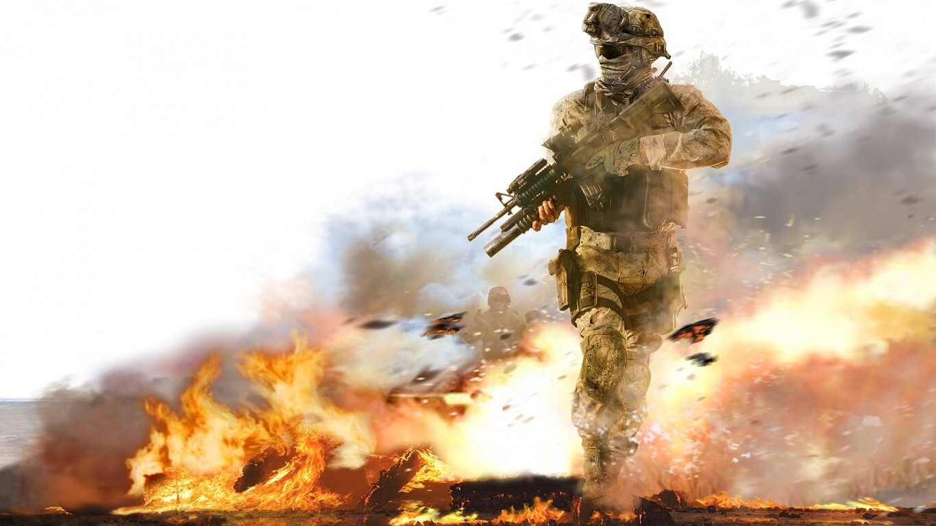 Солдат на фоне огня обои