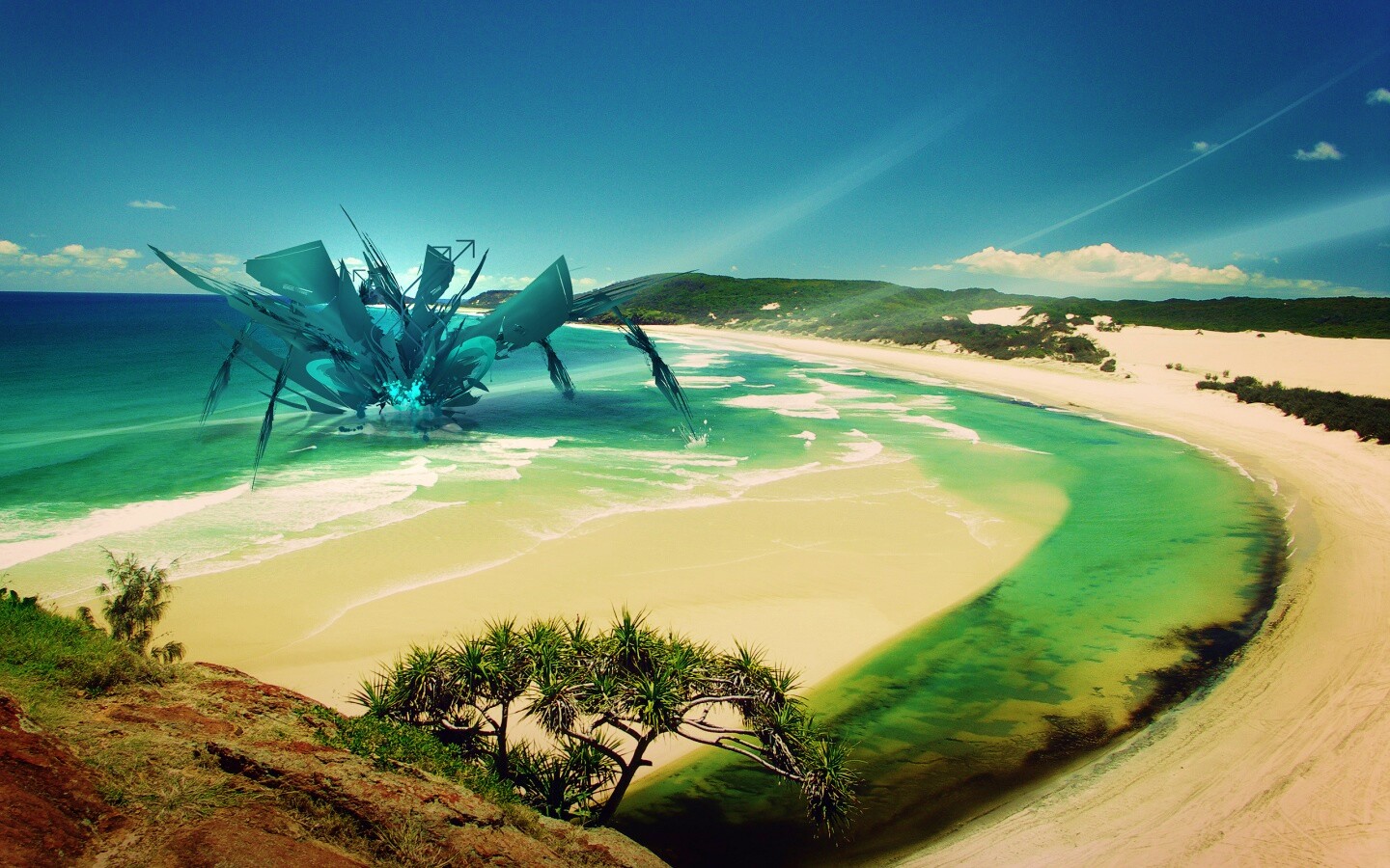 Робот на побережье обои