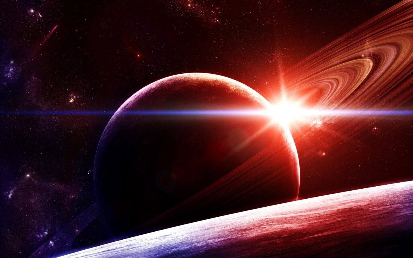 Солнце сквозь кольца Сатурна обои