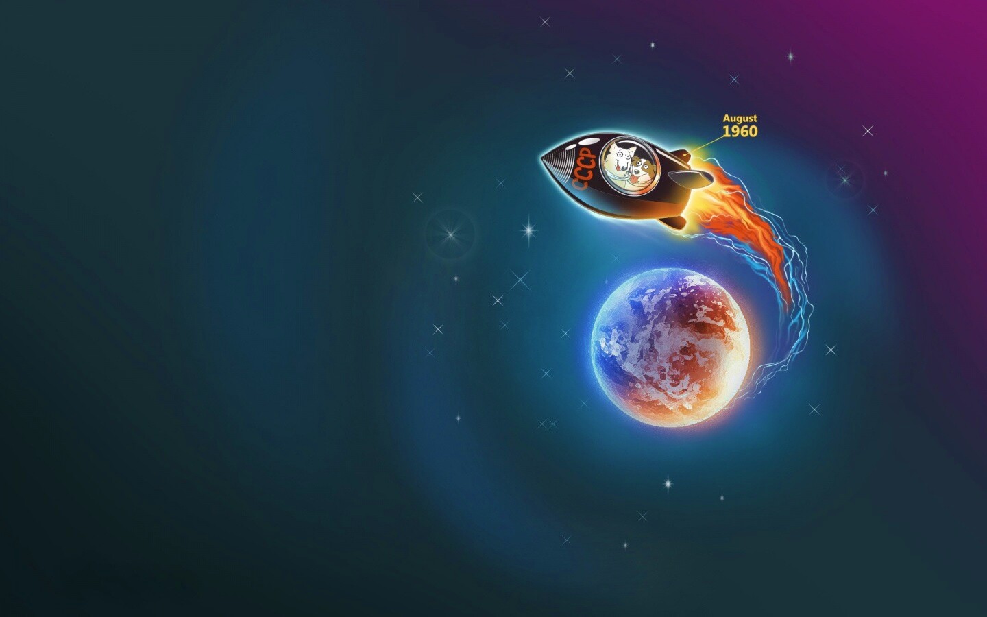 Белка и Стрелка летят в космос обои