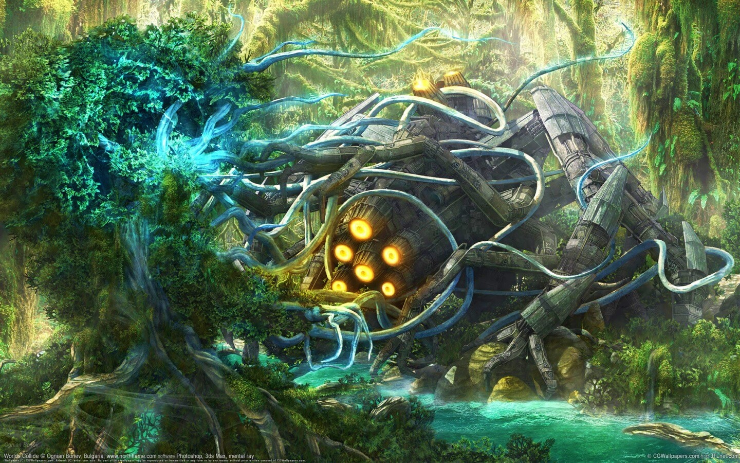 Космический корабль в джунгялх обои