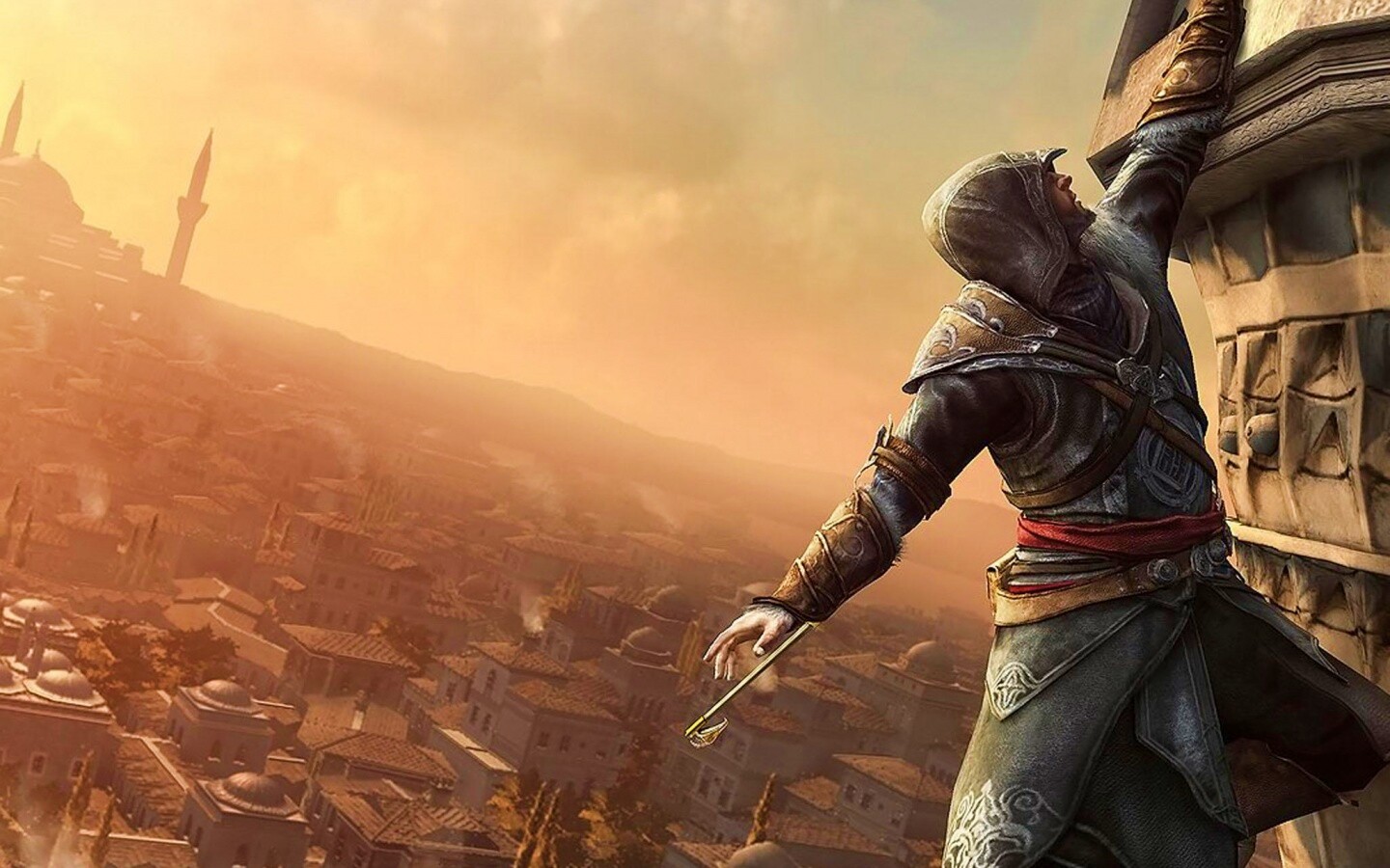 Ассасин лезет на башню обои