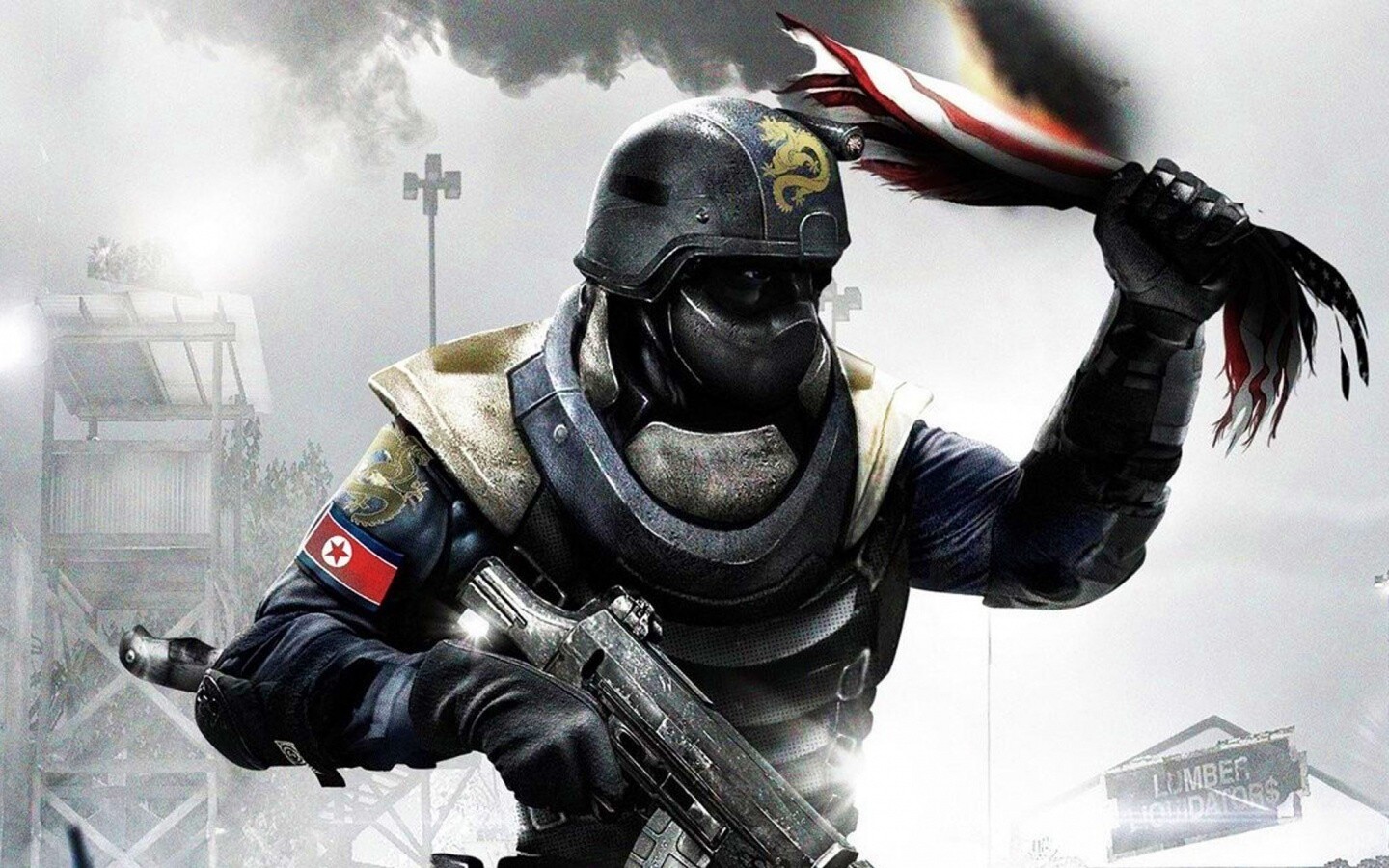 Китайский солдат жжет американский флаг обои