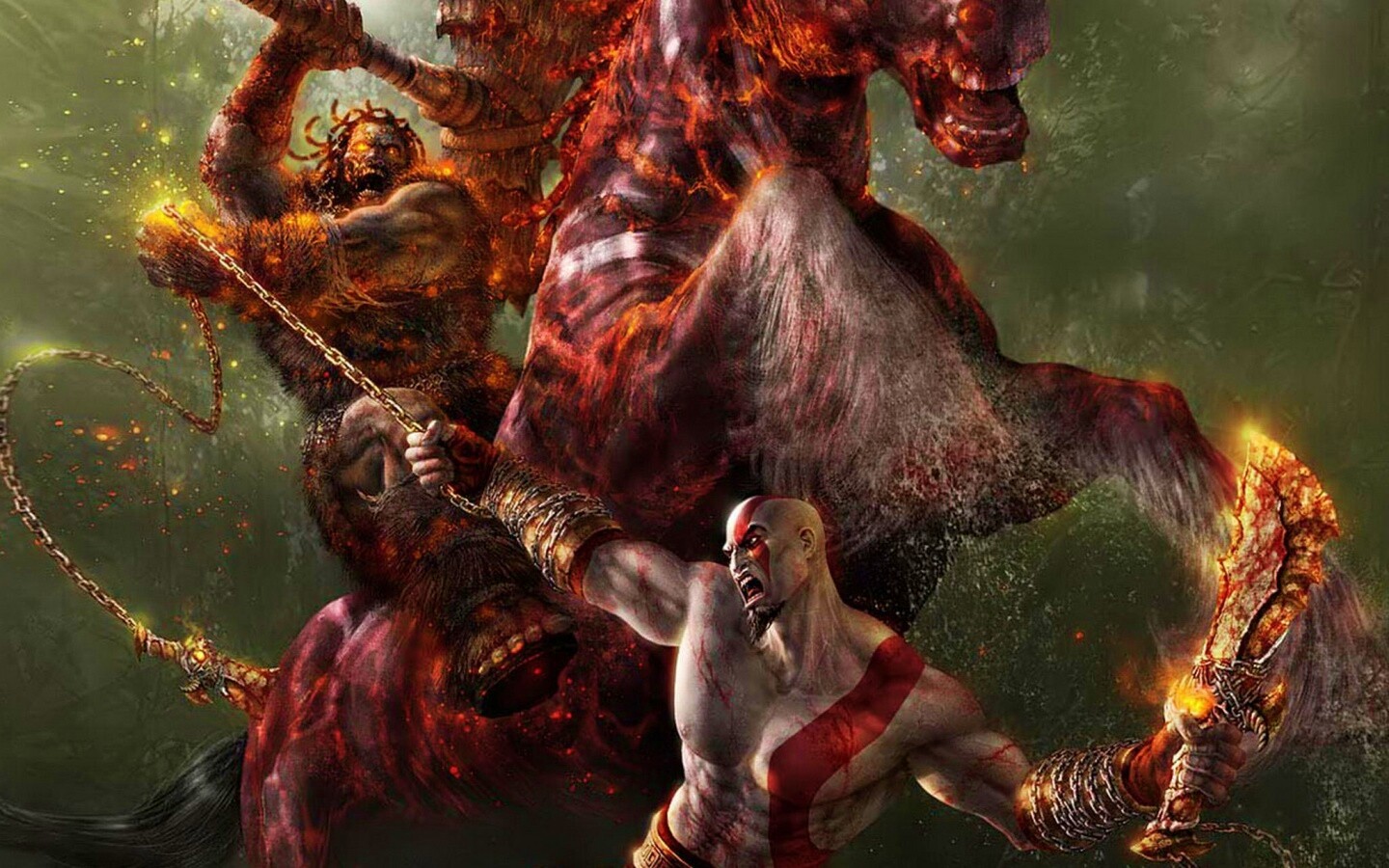 Кратос против огненного всадника обои