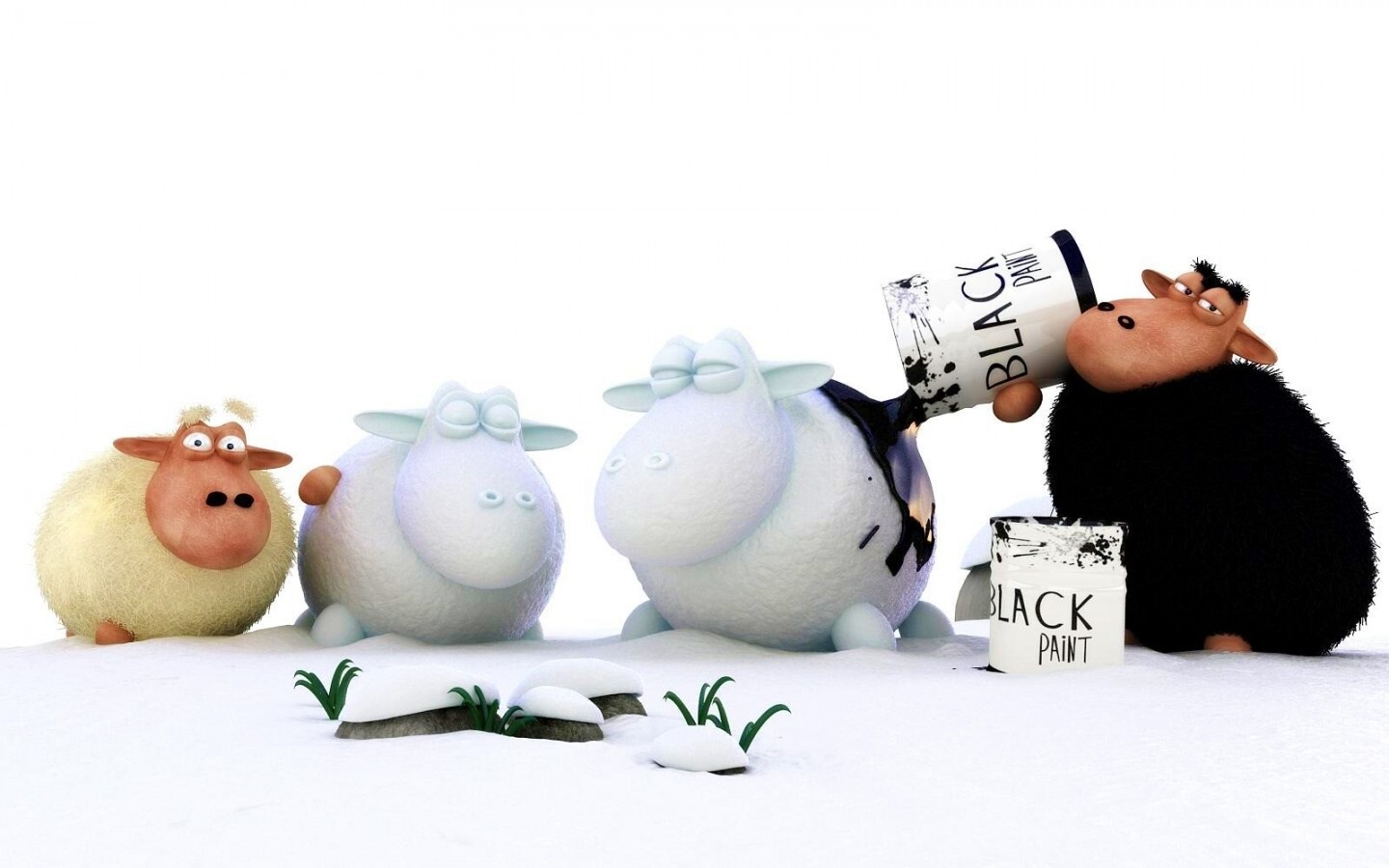 Овечки лепят снеговиков обои