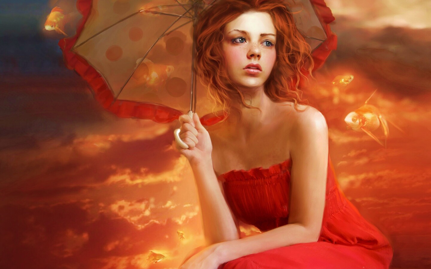 Девушка с зонтиком обои