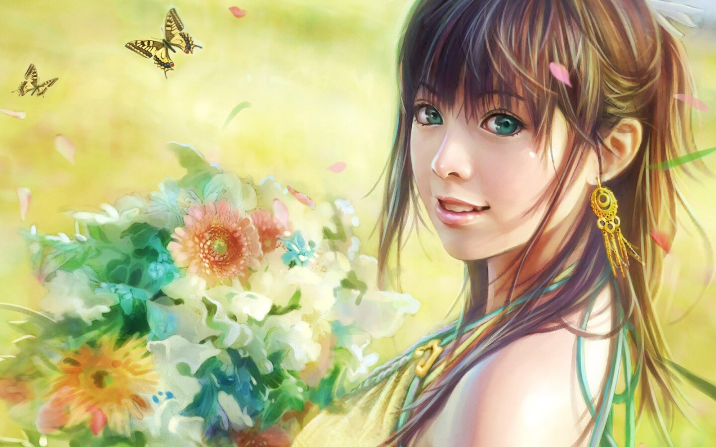 Девушка с цветами обои