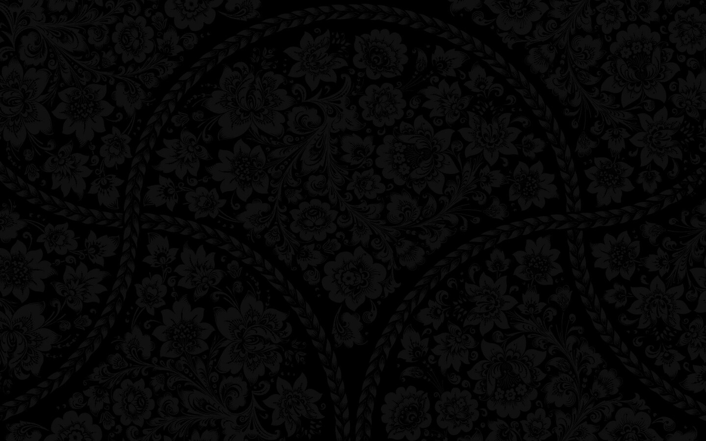 Черный цветастый узор под хохлому обои