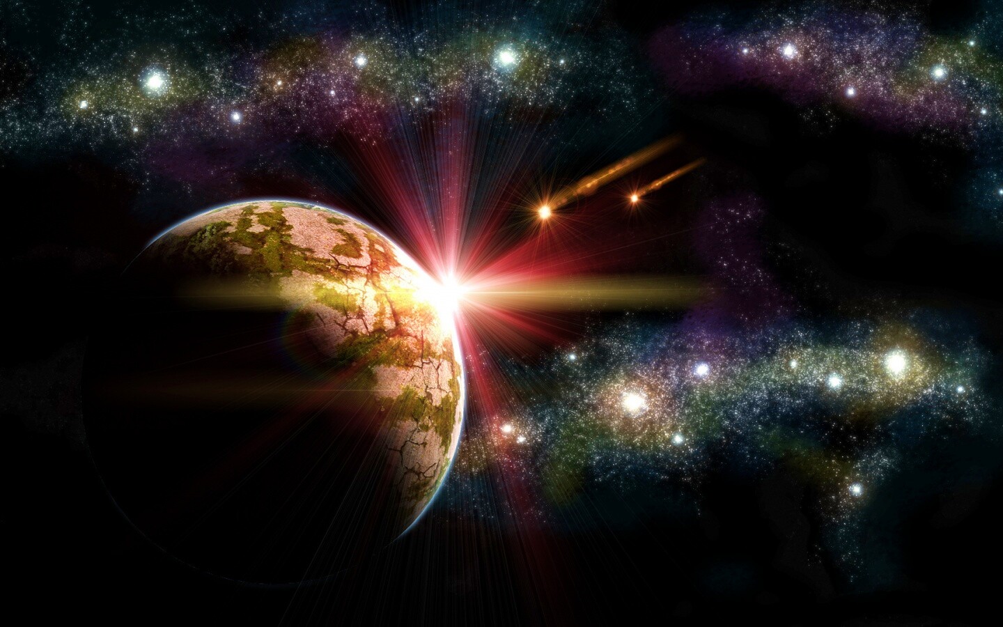 Кометы пролетают вблизи планеты обои