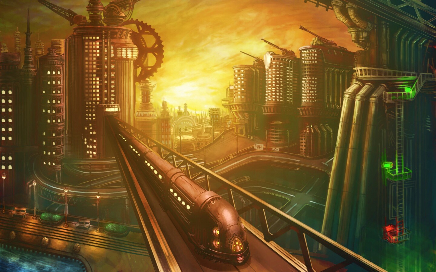 Город из мира стимпанк обои