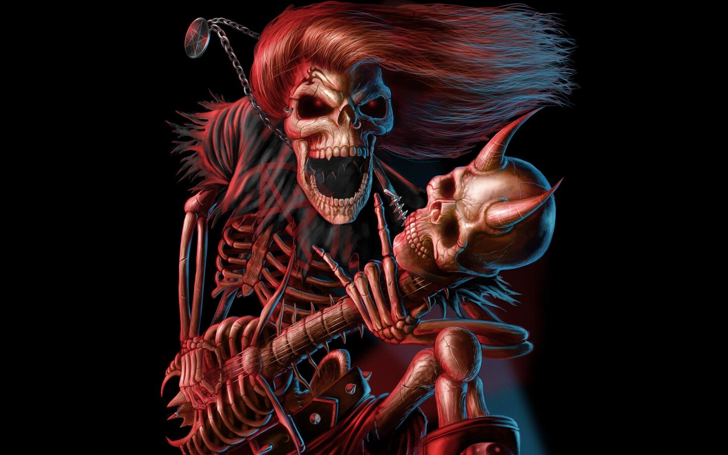 Скелет играет на скелет-гитары обои