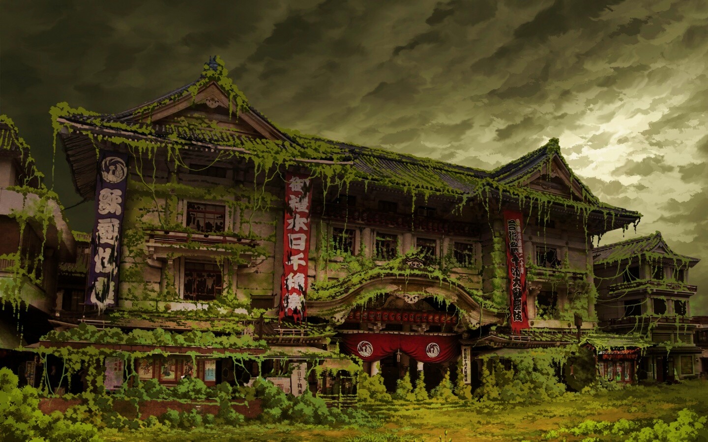 Заброшенное японское здание обои