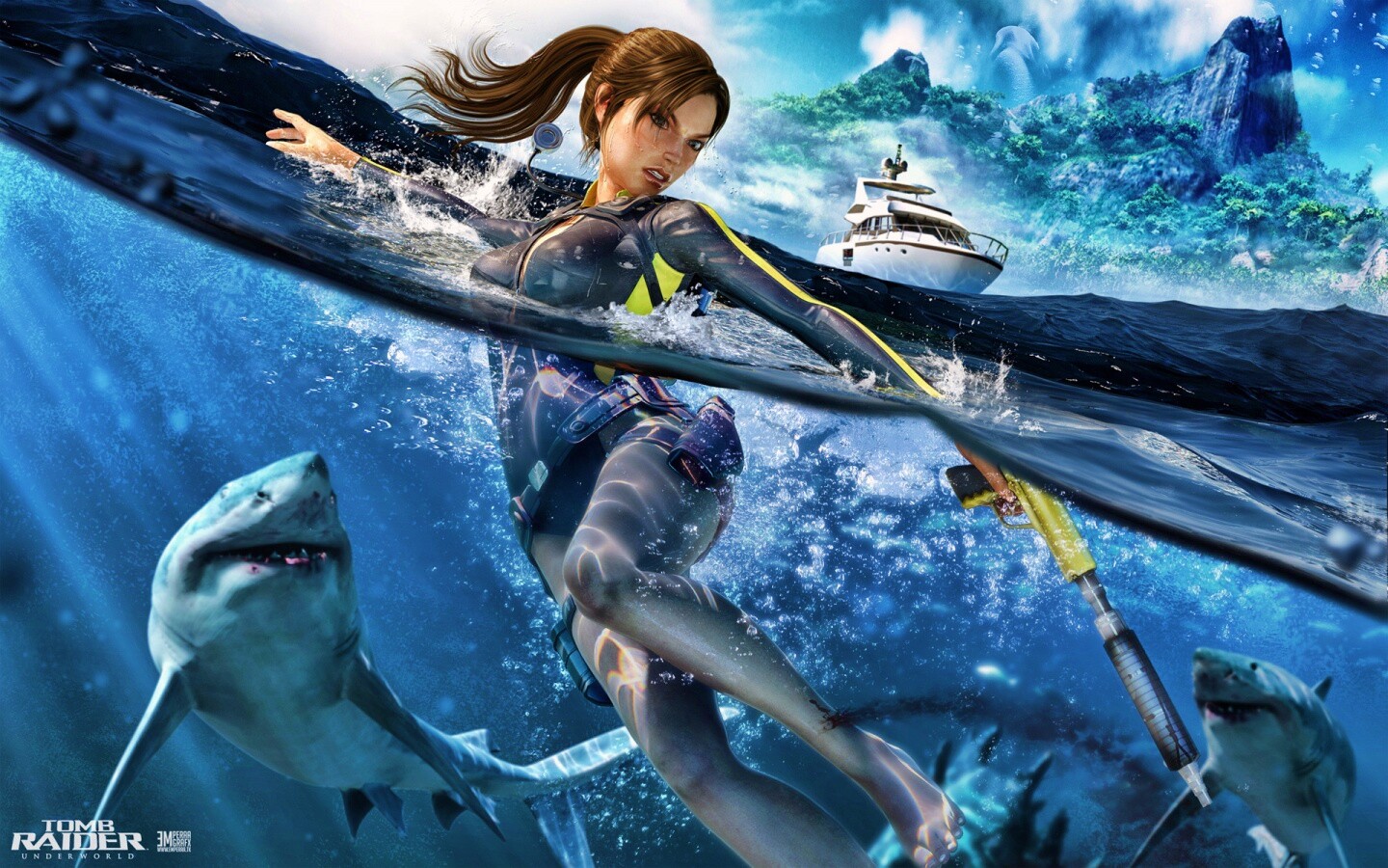 Лара Крофт против акул обои