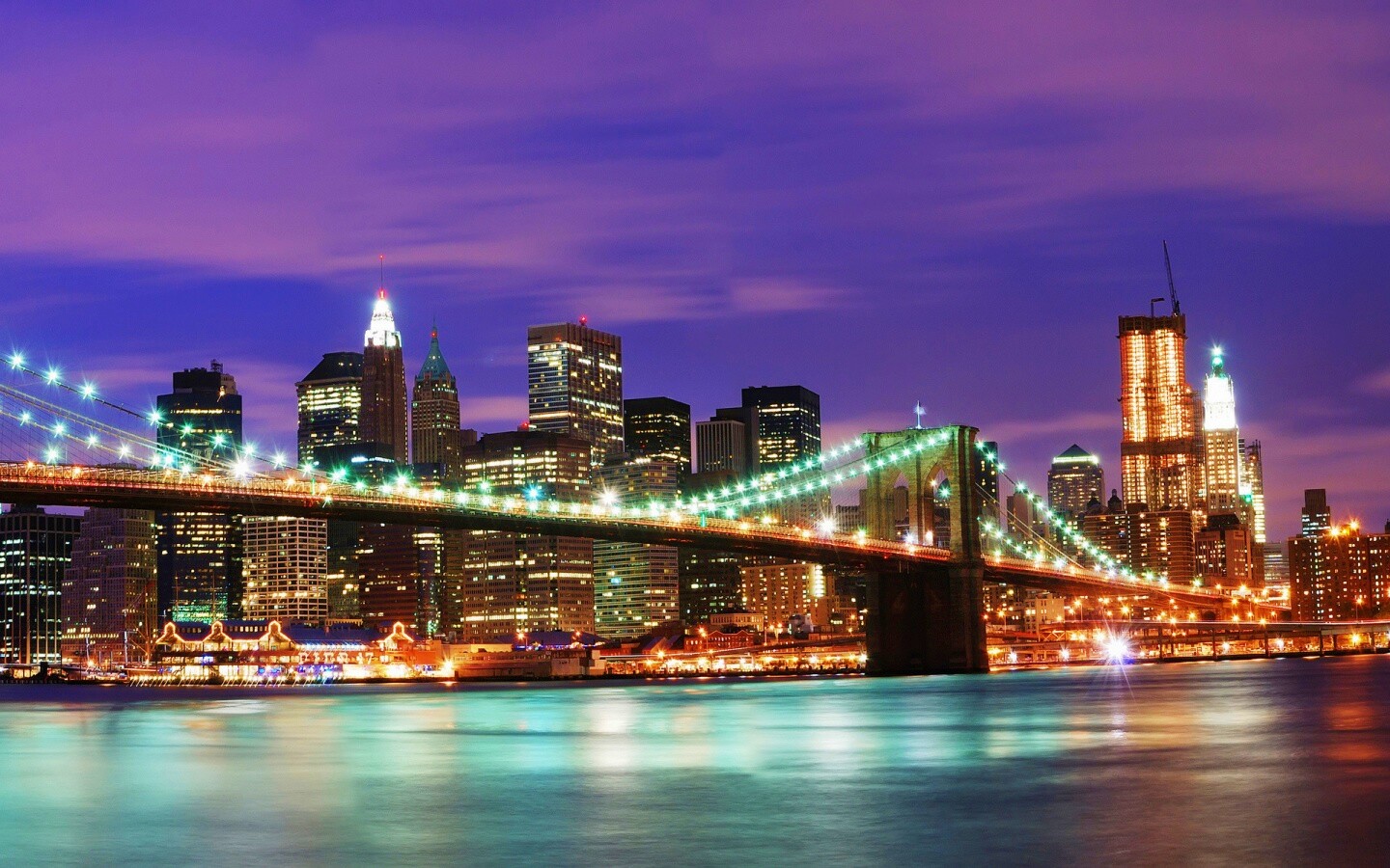 Бруклинский мост на фоне ночного Нью-Йорка обои