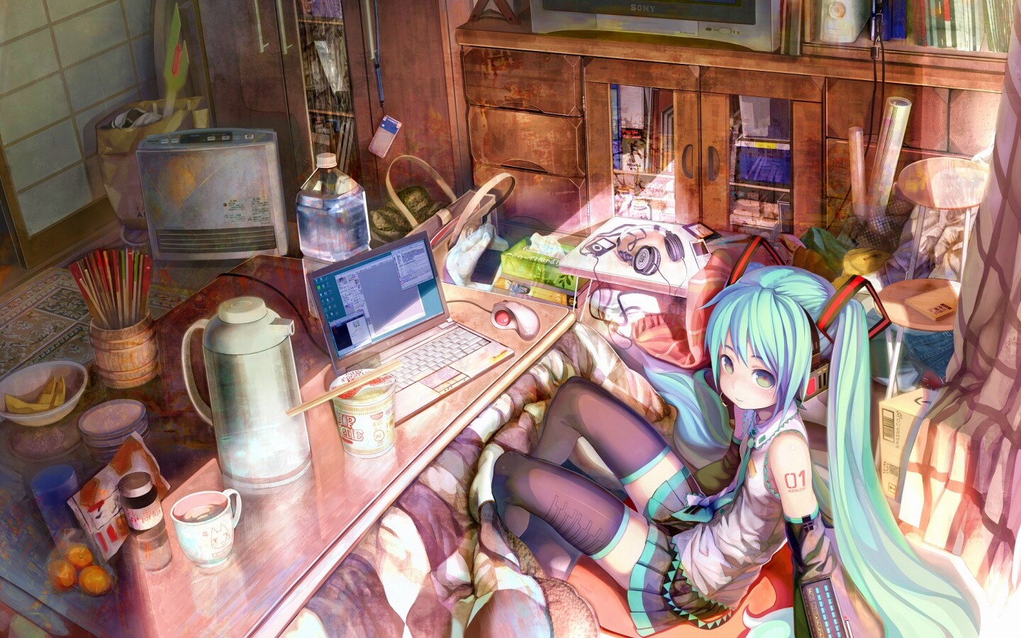 Хатсуне Мику в своей комнате обои