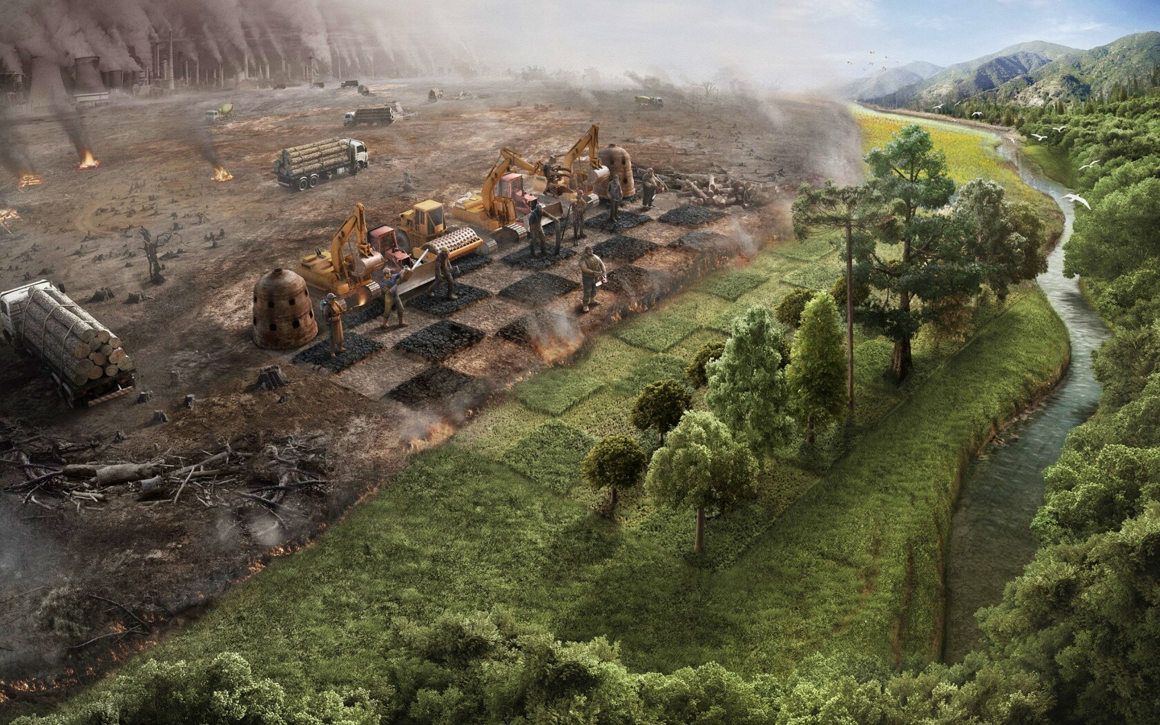 Цивилизация против природы обои