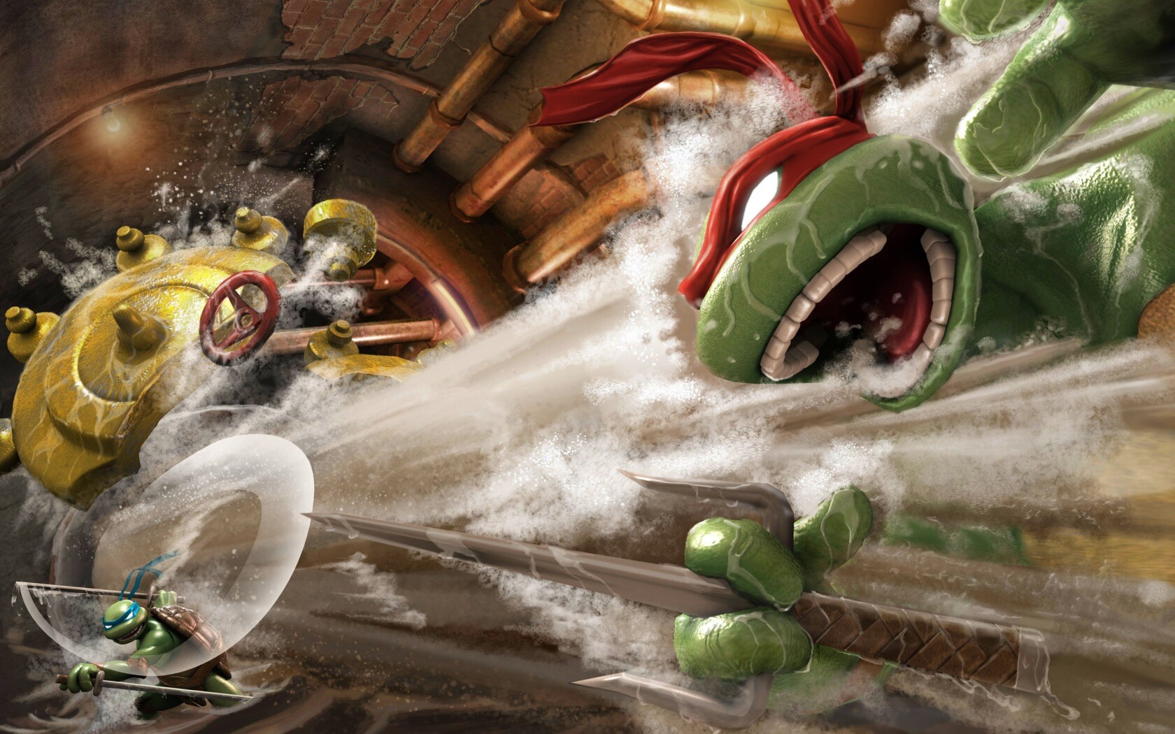 Рафаэля и Леонардо смывает водой обои