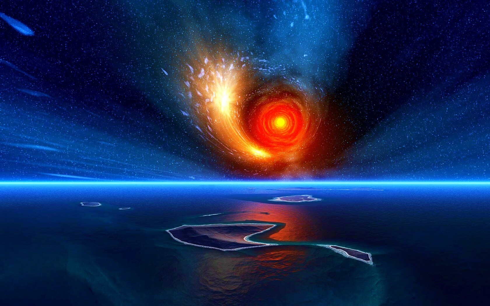 Красная дыра над океаном обои