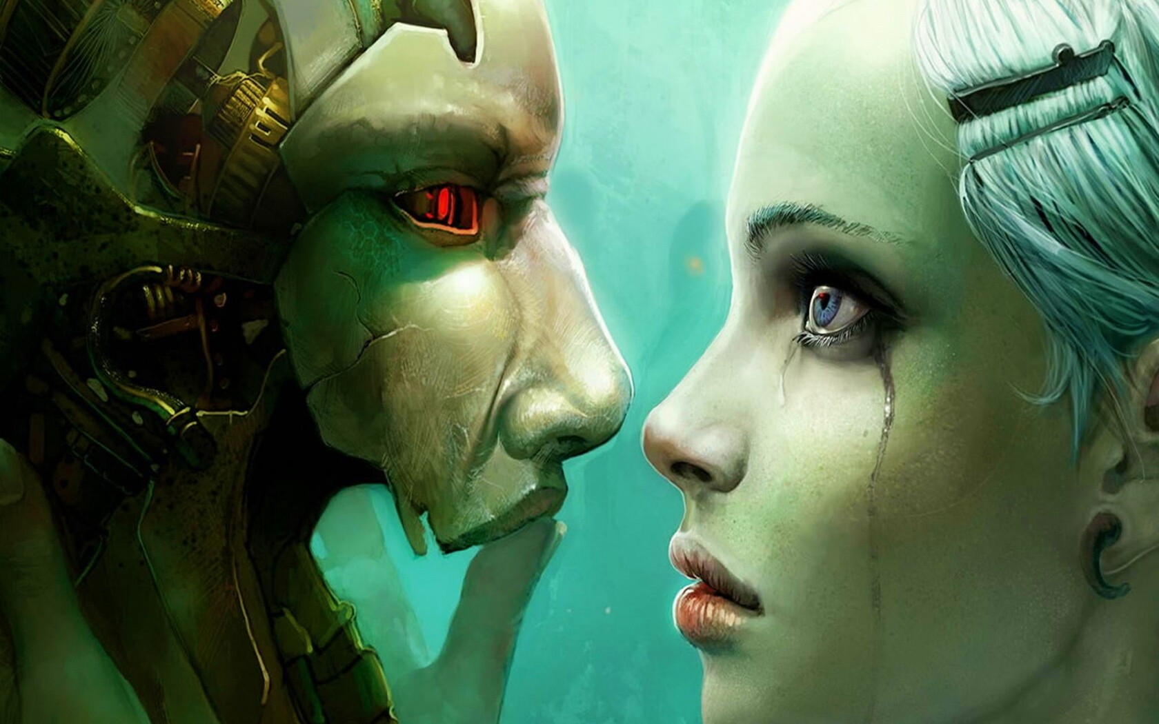 Девушка и робот обои