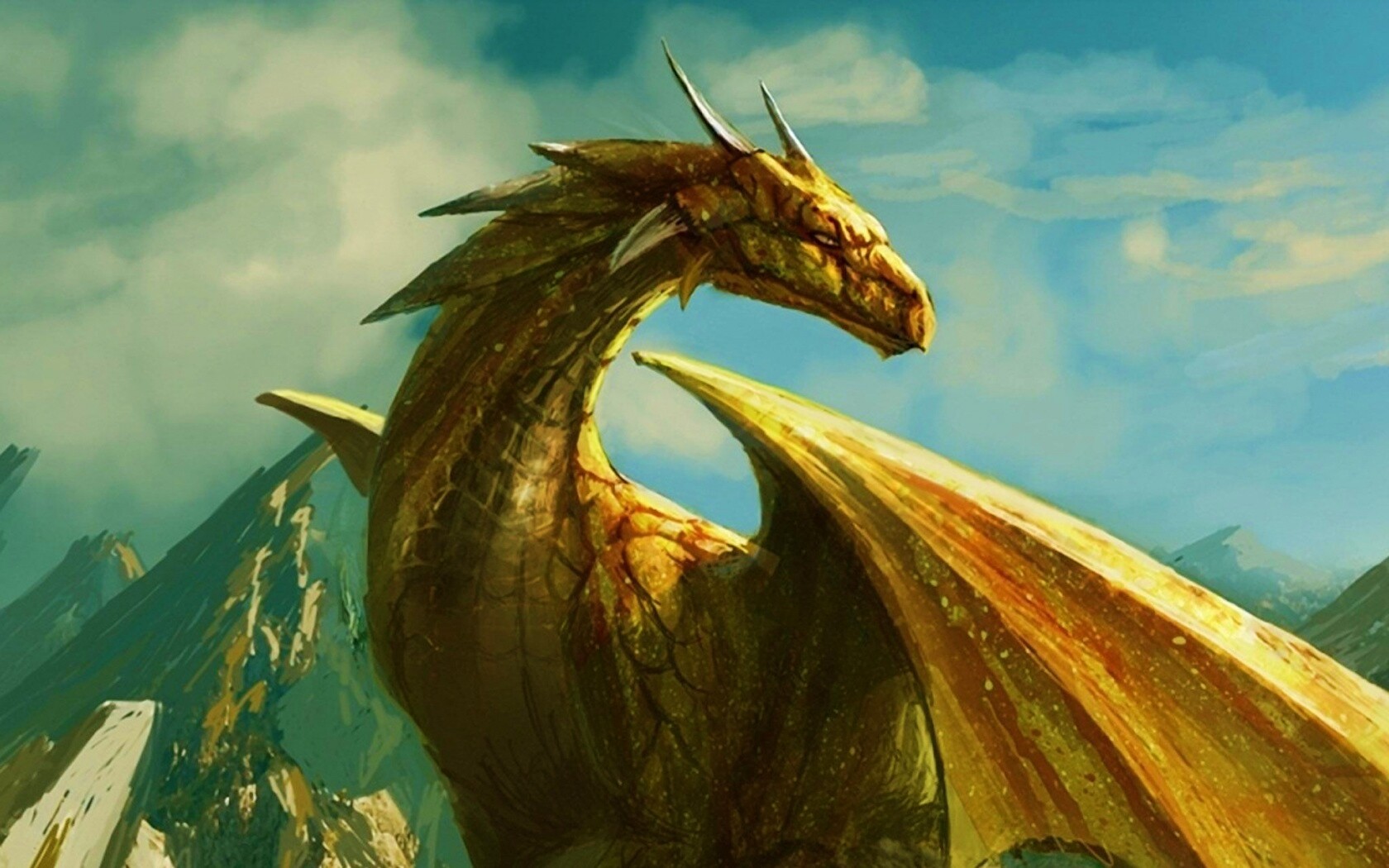 Дракон на вершине скалы обои