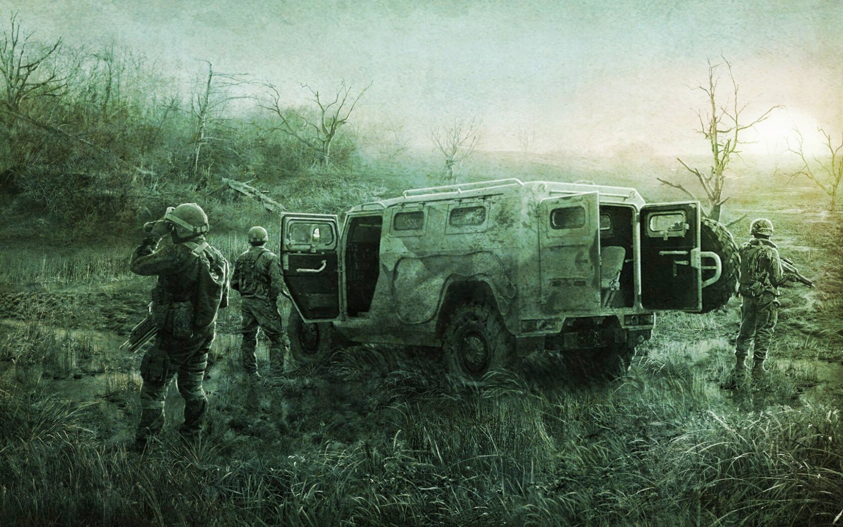 Солдаты из сталкера на болоте обои
