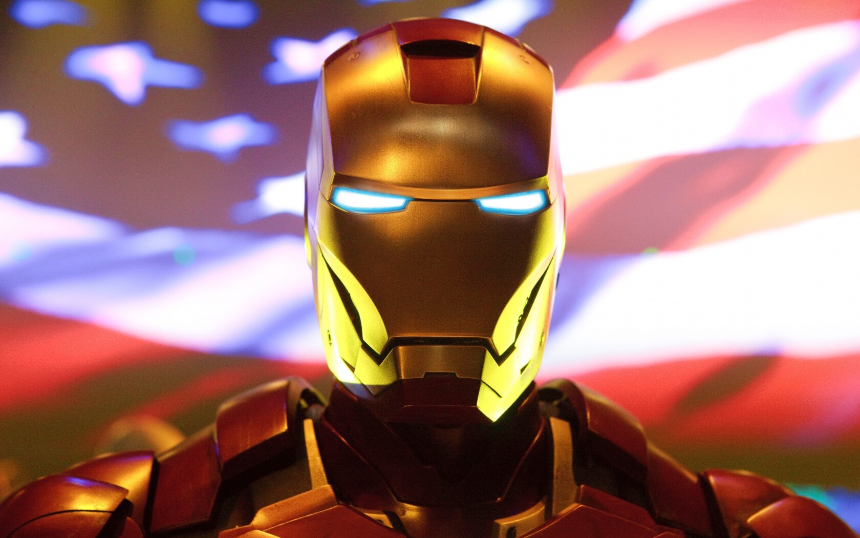 Железный человек на фоне американского флага обои