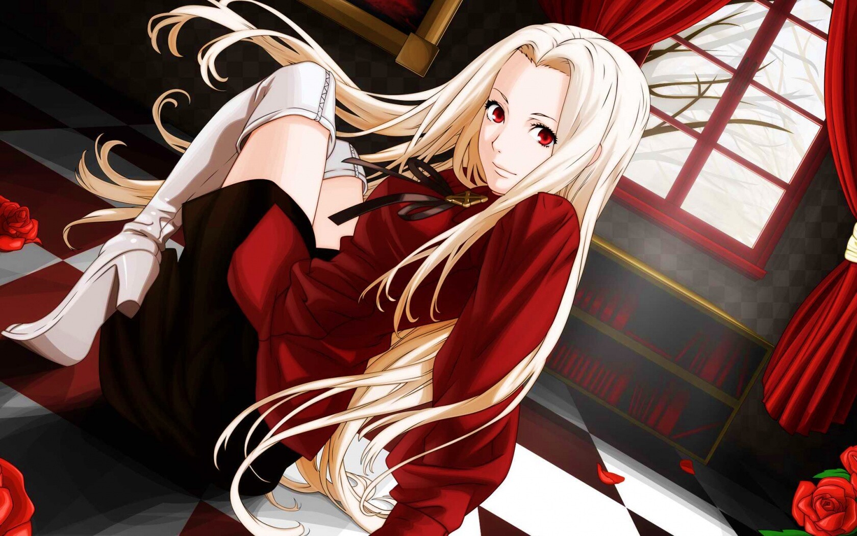 Блондинка в белых сапогах обои