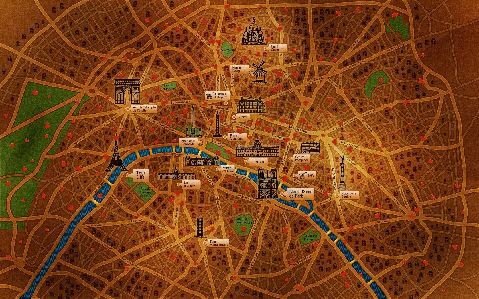 Карта Парижа обои