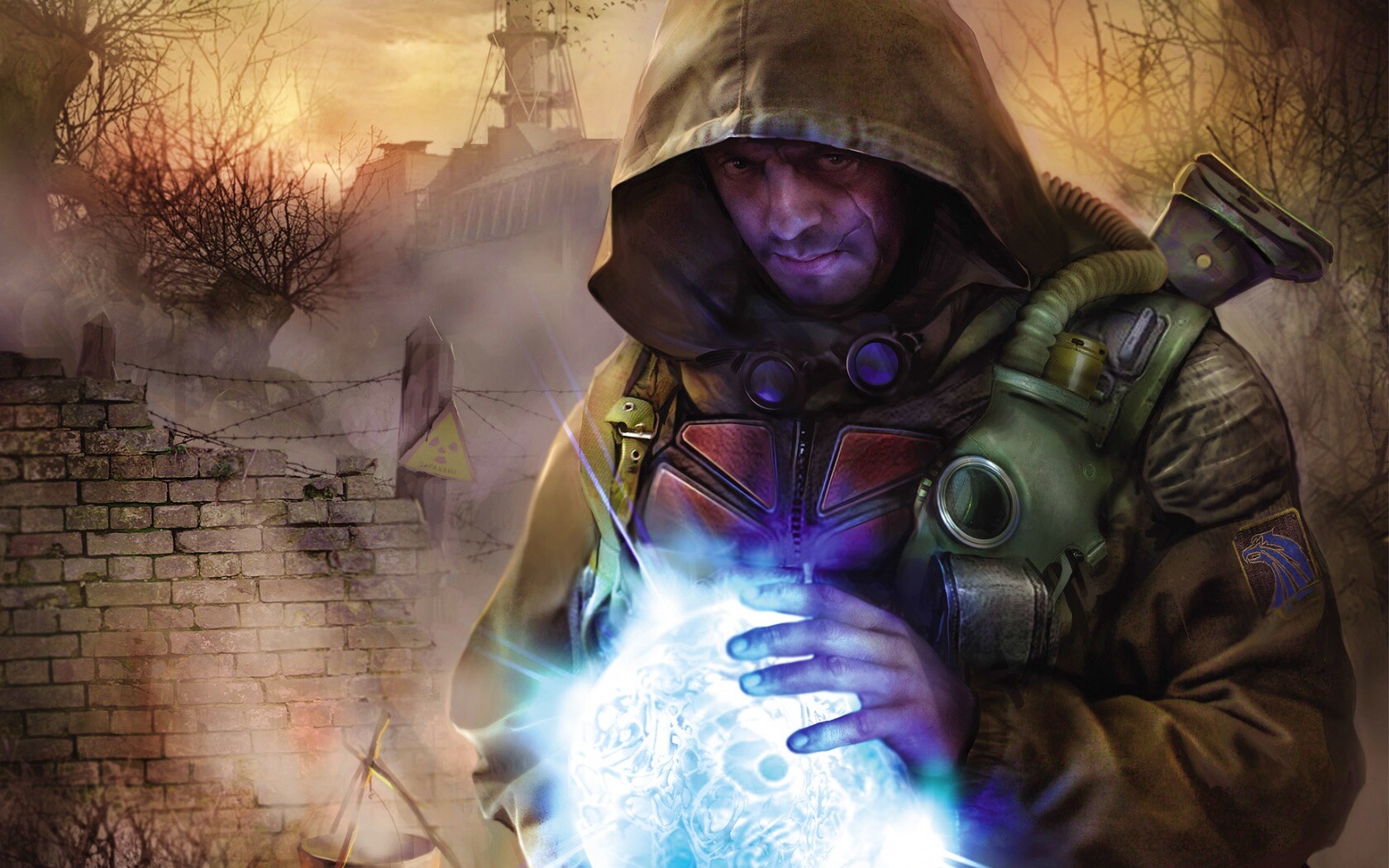 Сталкер с энергетическим артефактом в руках обои