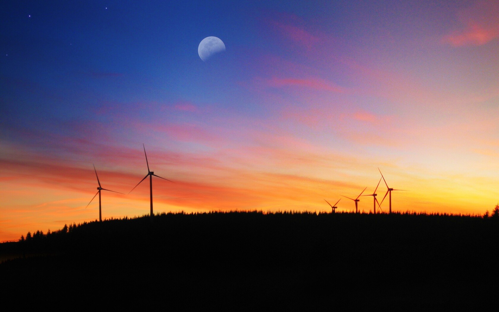 Закат за холмом обои