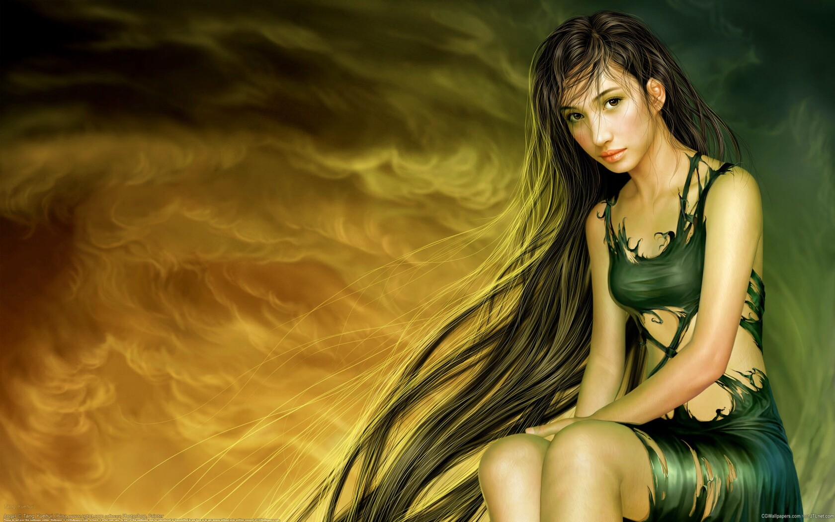 Девушка с длинными волосами обои