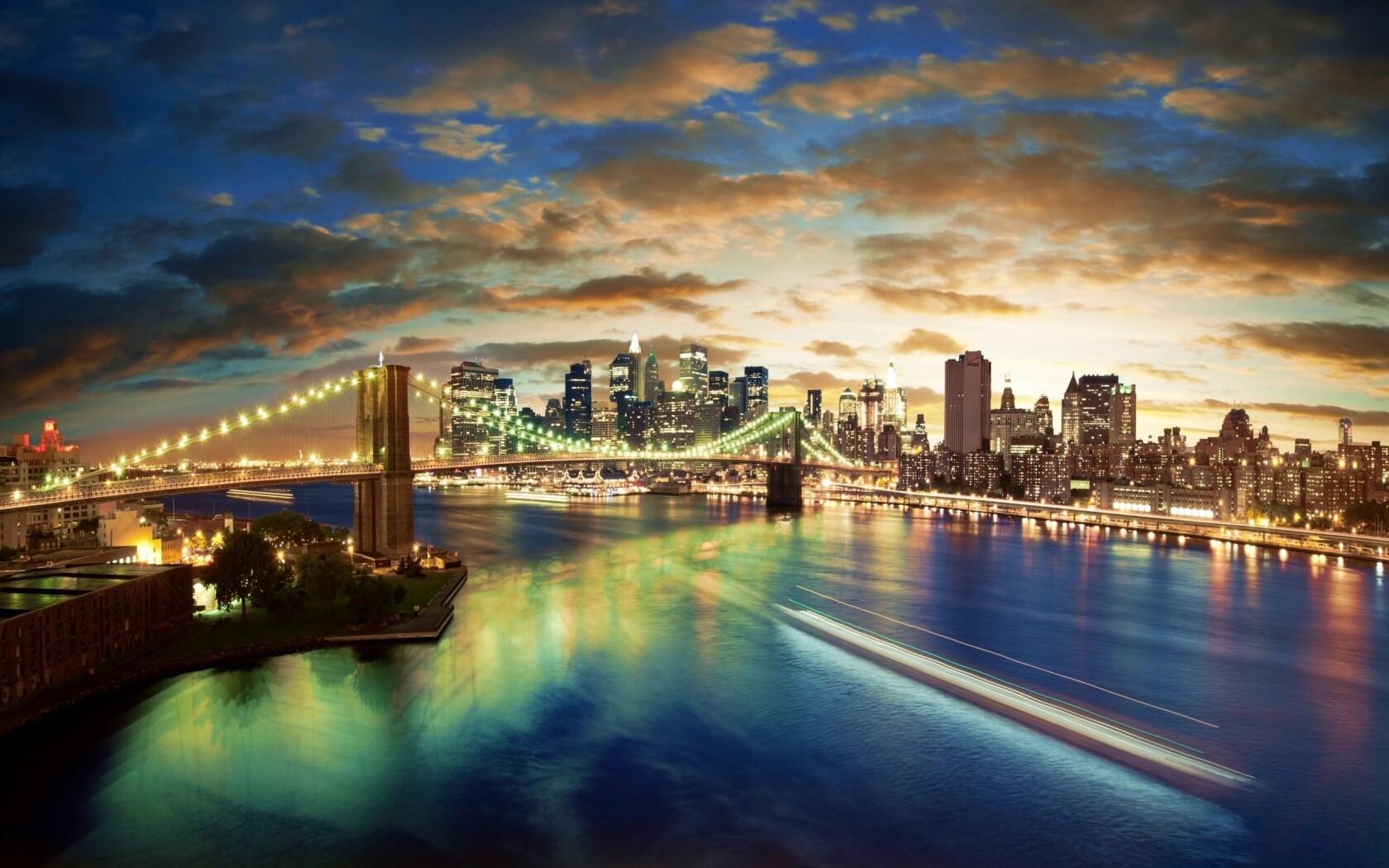 Мост в Нью-Йорке ночью обои