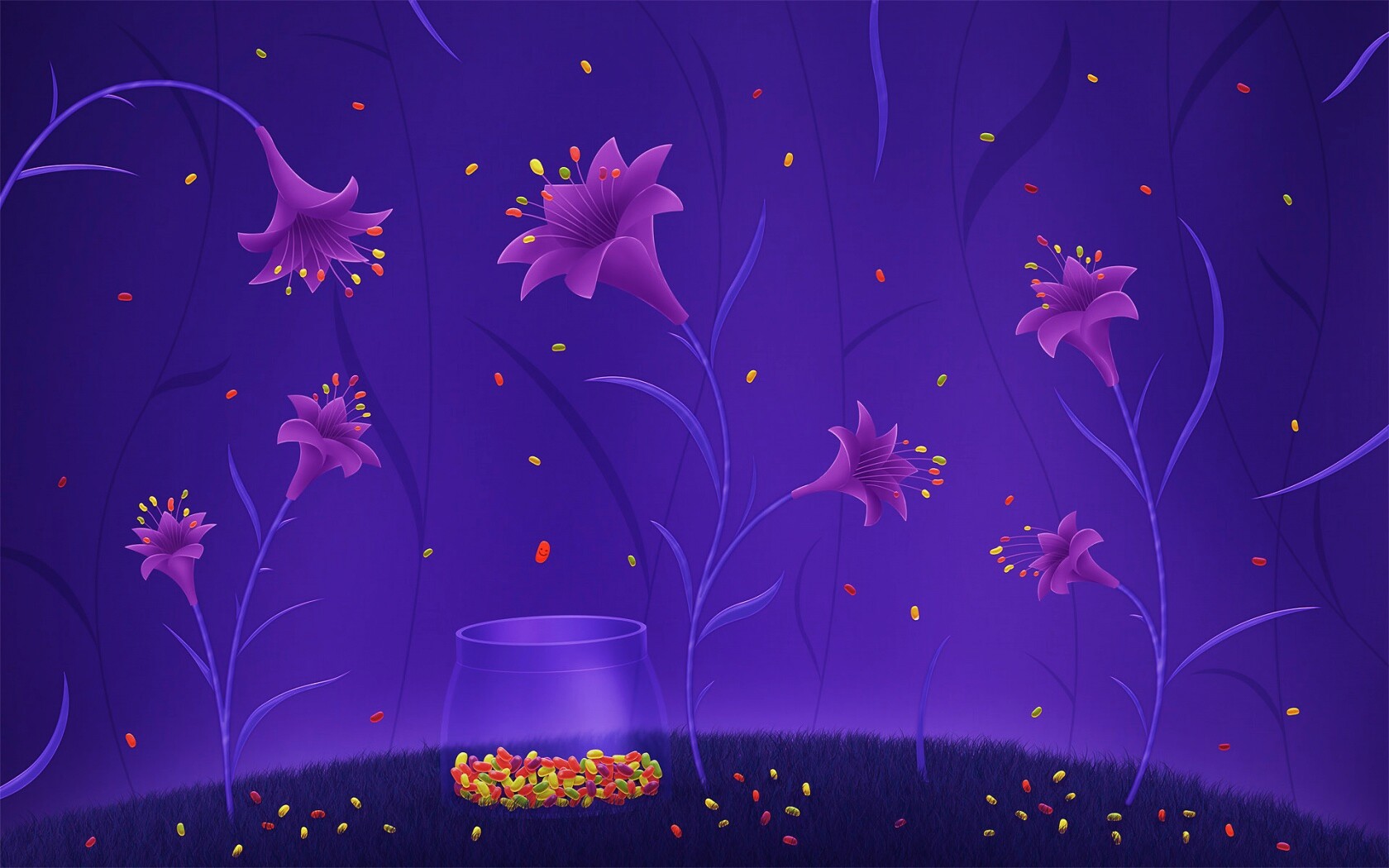 Волшебные цветы и конфетки обои