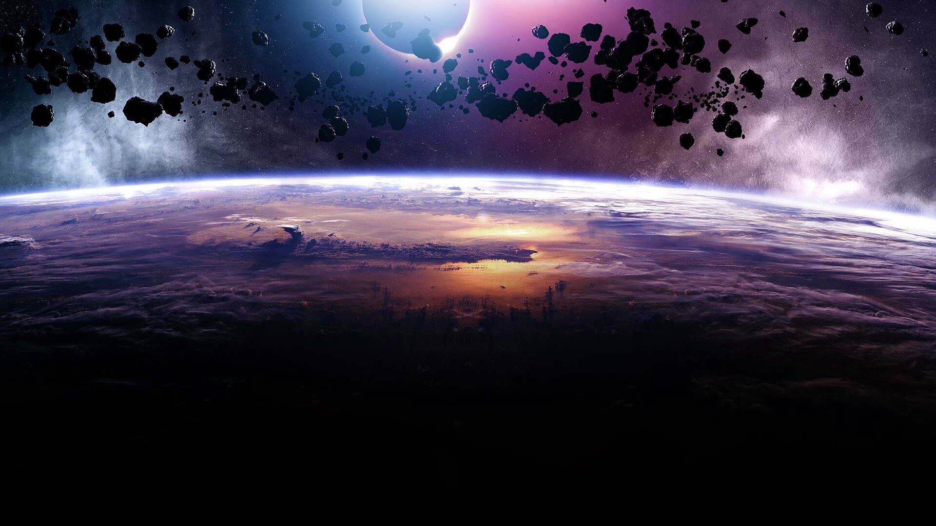 Пояс астероидов над планетой обои