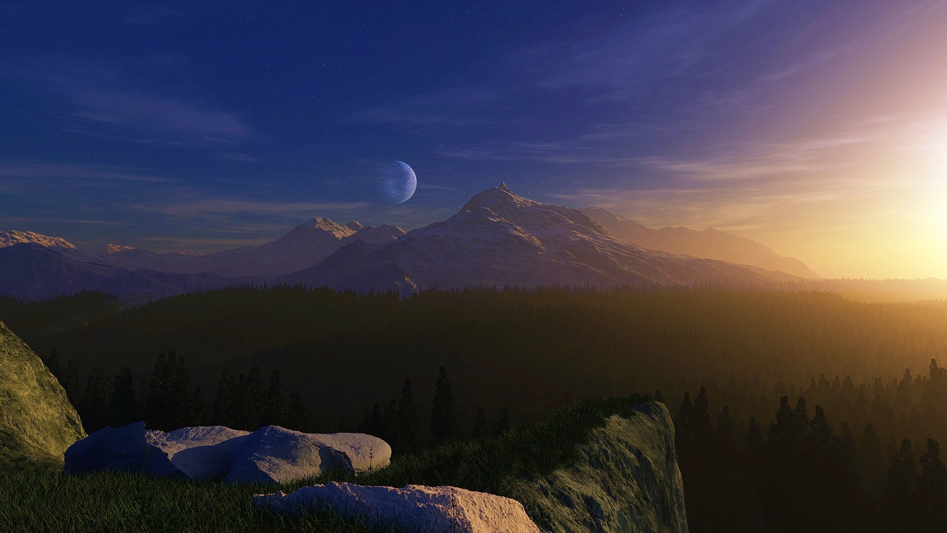 Луна над горами обои