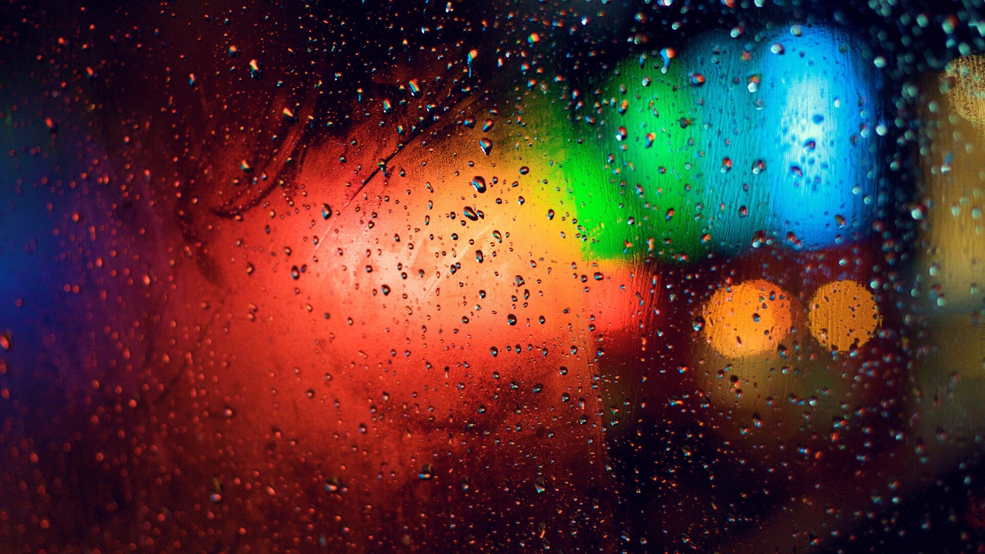 Огни за мокрым стеклом обои