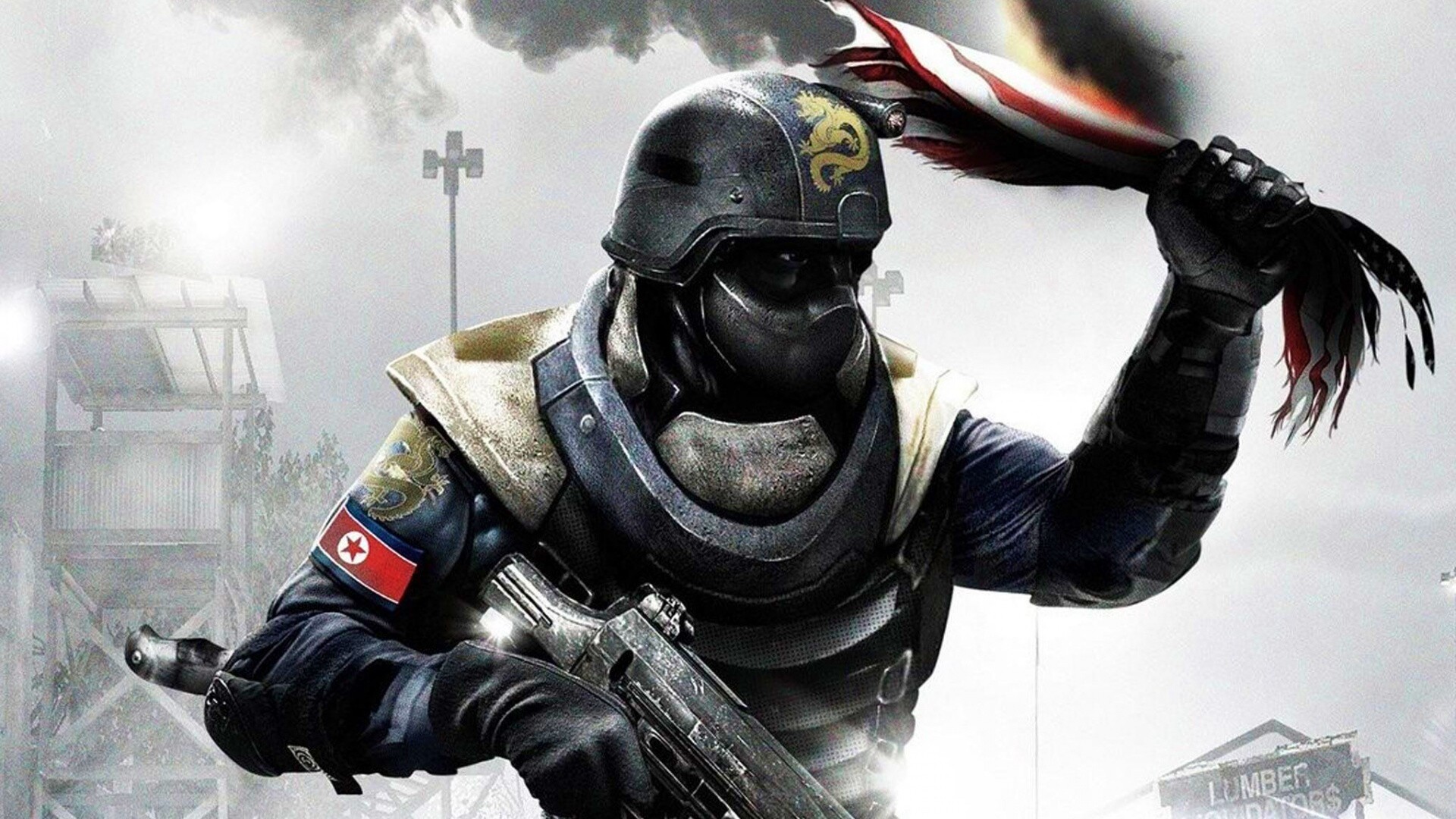 Китайский солдат жжет американский флаг обои