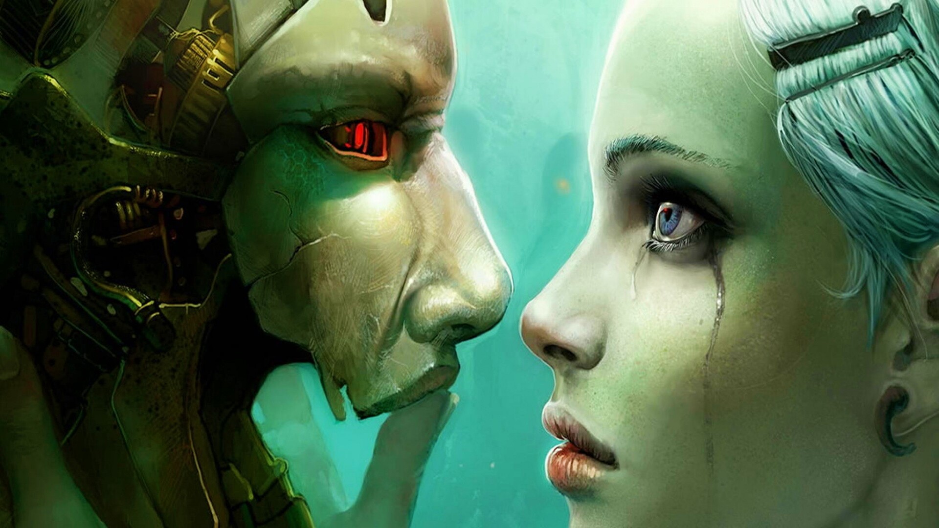 Девушка и робот обои