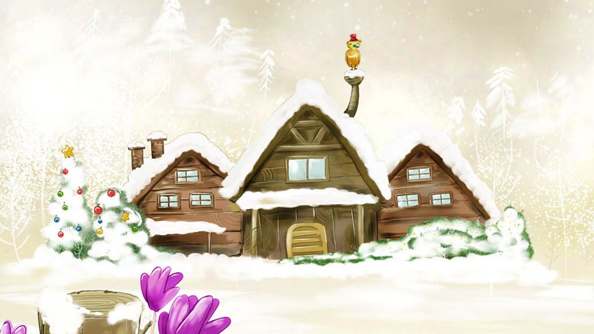 Деревня в новый год обои