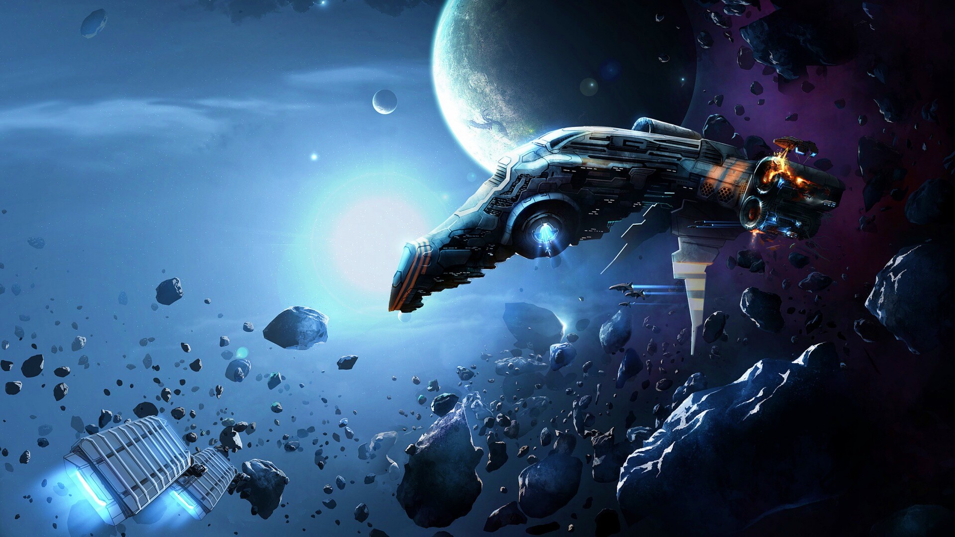 Полет в астероидах обои