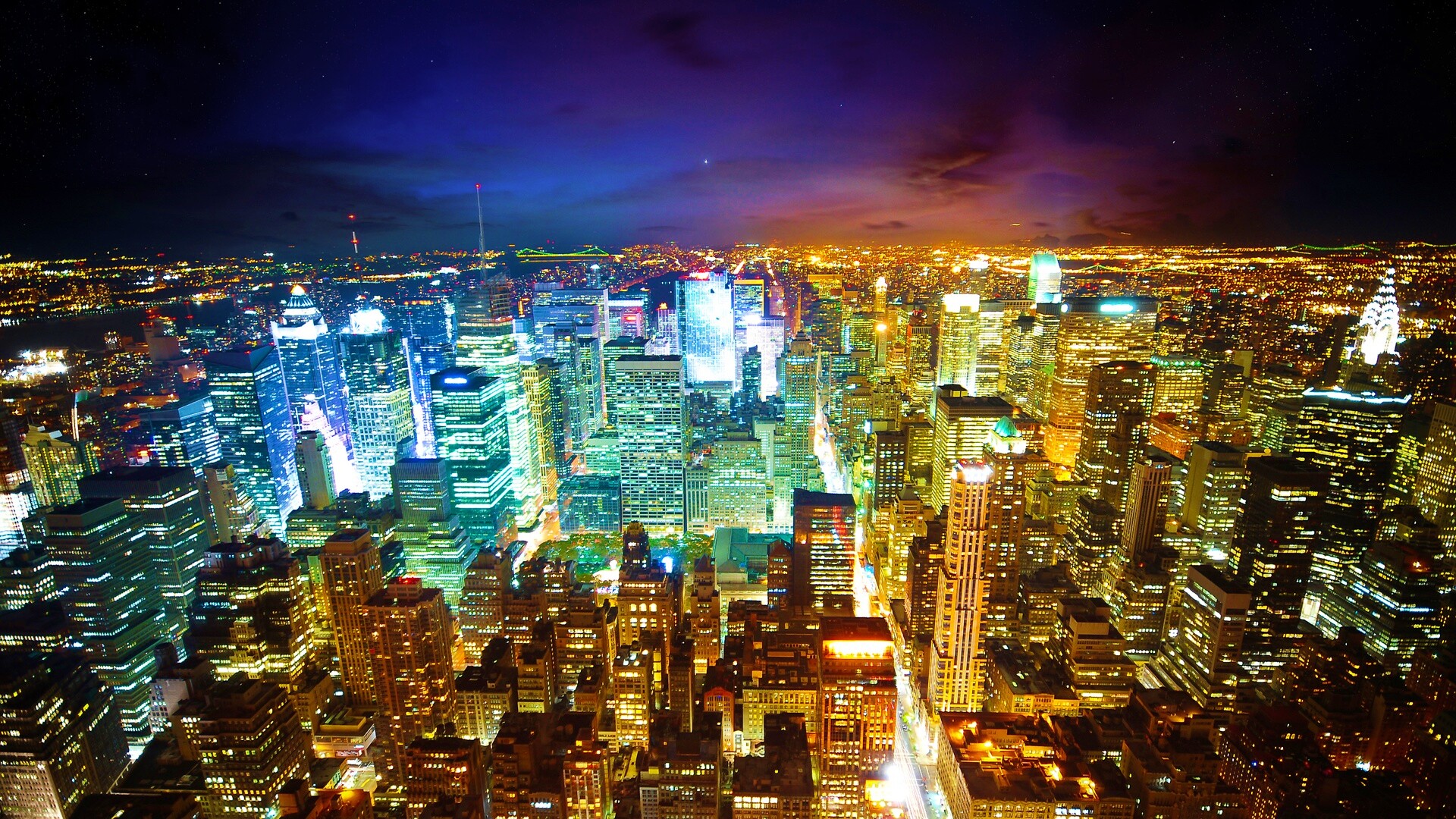 Вид на ночной Нью-Йорк обои