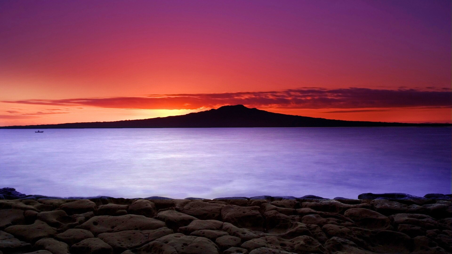 Закат за островом Рангитото обои