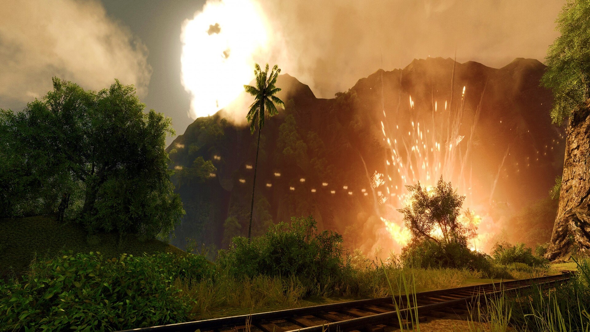 Взрыв в кустах обои