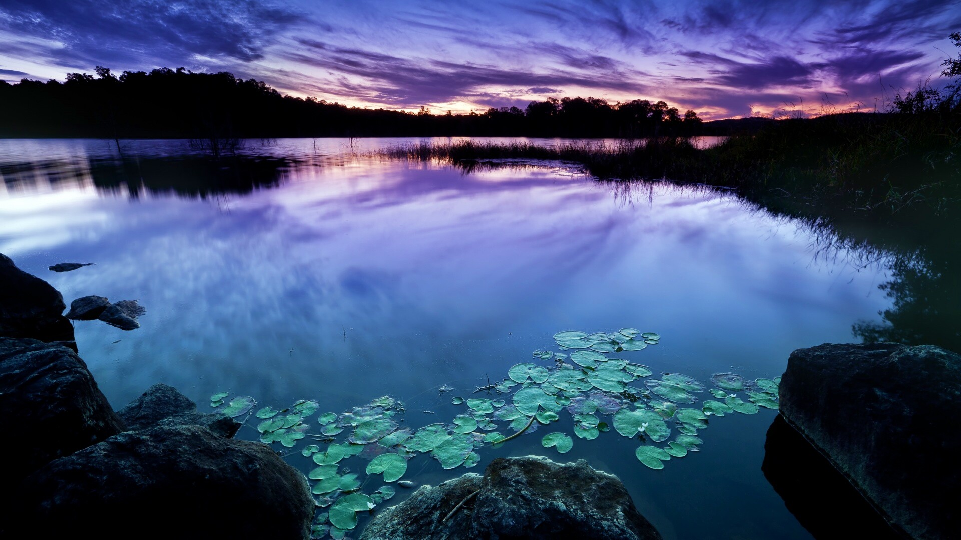 Озеро поздним вечером обои