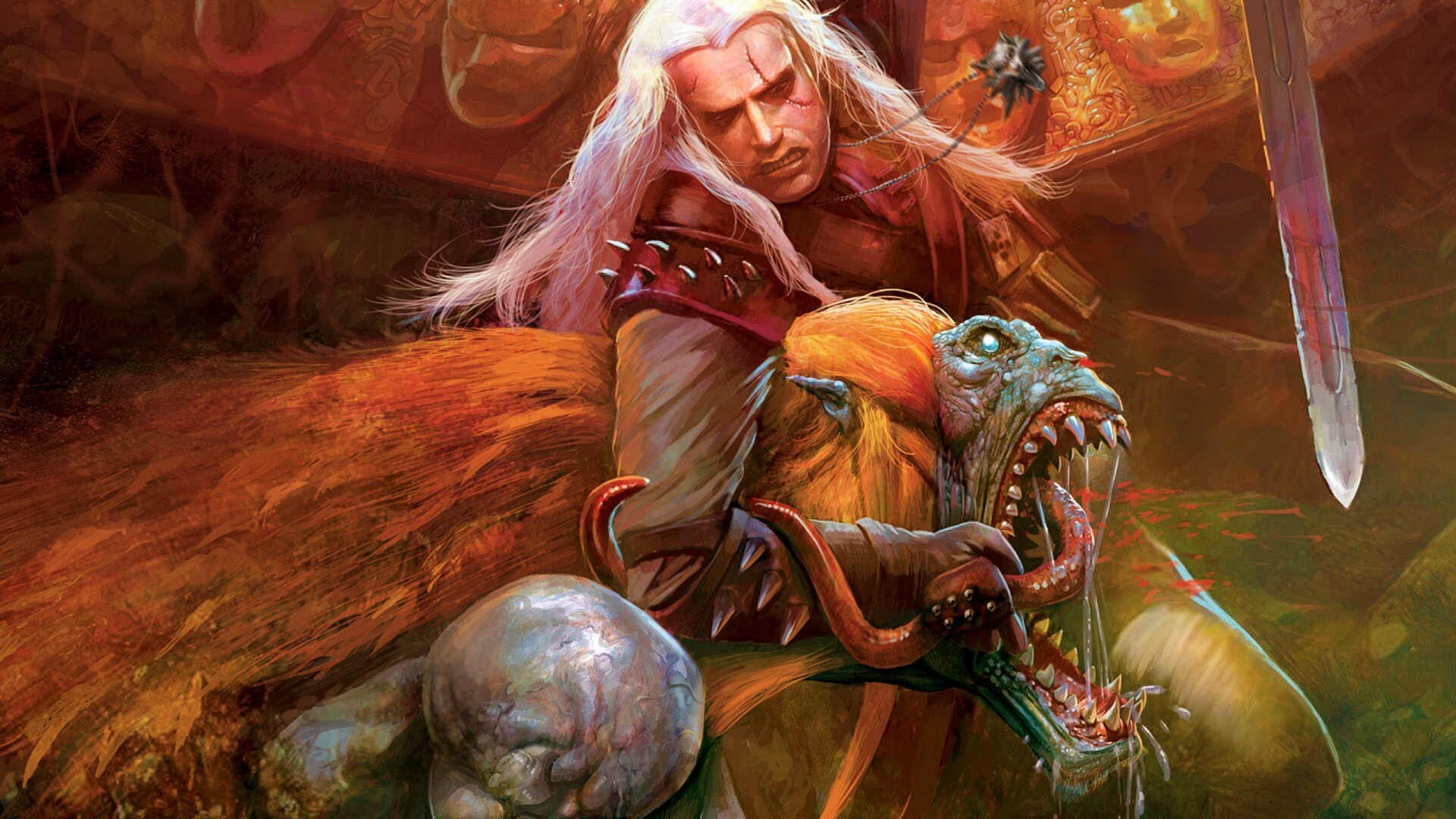 Ведьмак и монстр обои